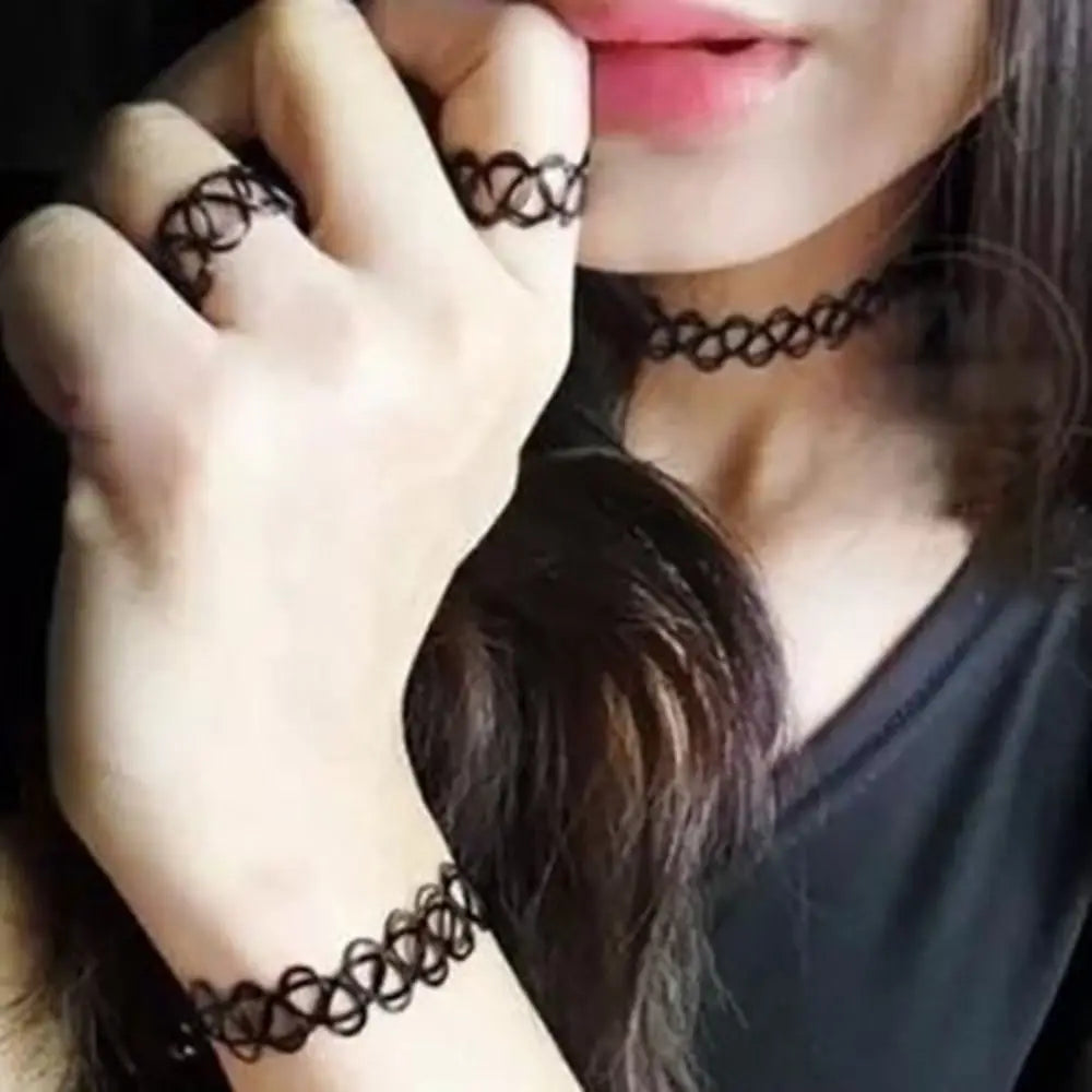 Tattoo Choker Necklace Braided Fish Thread Gothic Jewelry Women Vintage Elastic Neck Lace