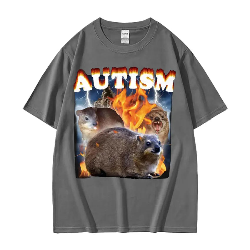 Autism Funny Hyrax Meme Tee Shirt Men's Clothing Hip Hop Fashion Vintage T-shirt Unisex High Quality Cotton Short Sleeve T Shirt