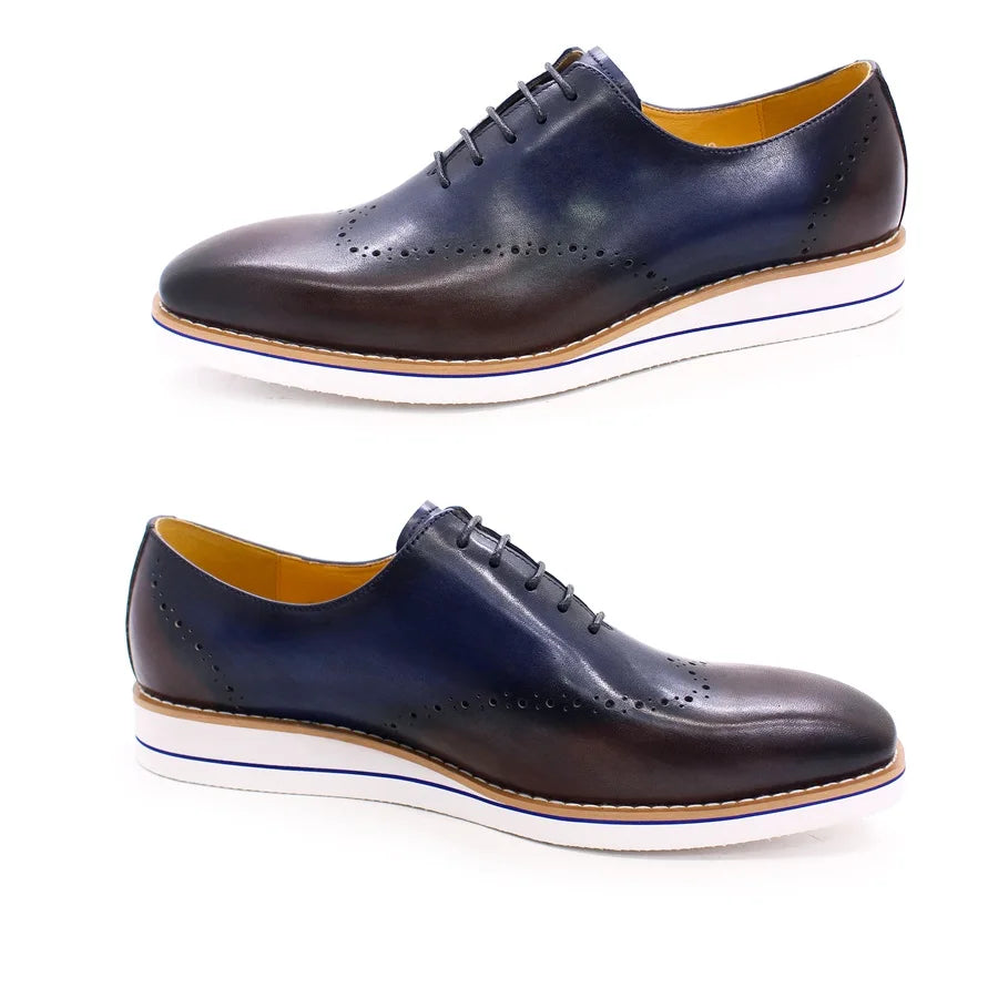 Genuine Leather Men's Casual Shoes Comfortable Lace-Up Brogue Handmade Flat Shoes Office Party Dating Formal Dress Men's Shoes