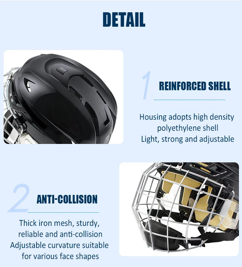 Ice Hockey Helmet Tactical Sports Rugby Adjustable Hockey Helmet Full Face Adult Safety Top Equipment Face Protective Equipment