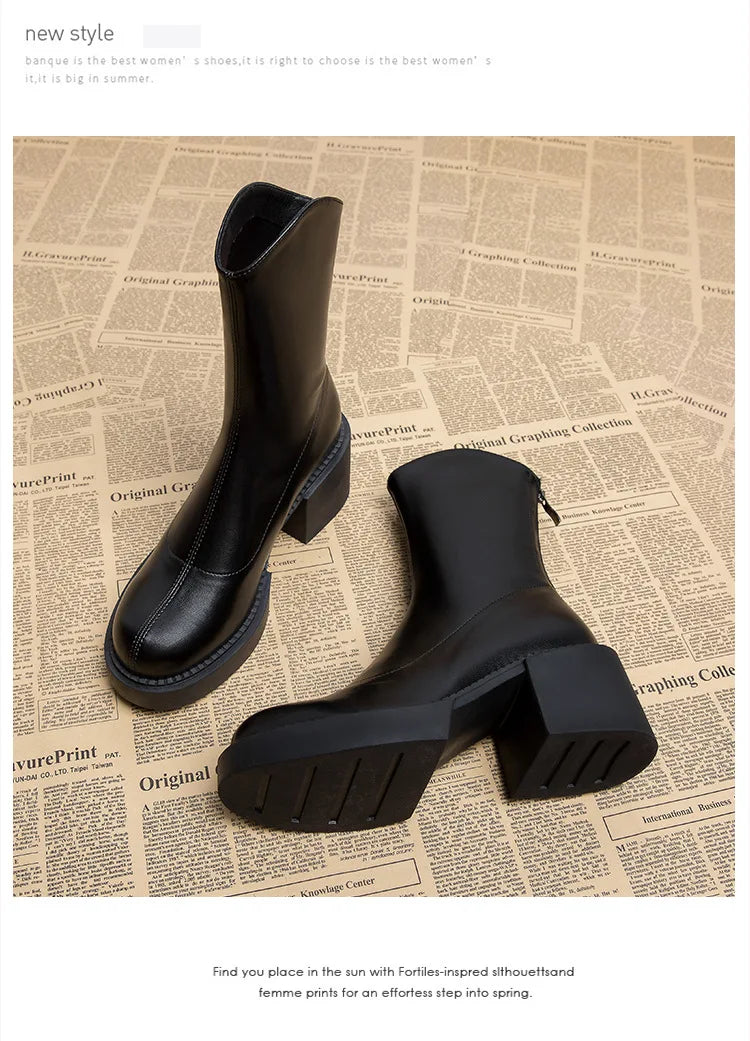 High Heel Women Ankle Boots Fashion High Quality Platform Shoes for Women British Style Brown Boot Comfor Women Waterproof Boots