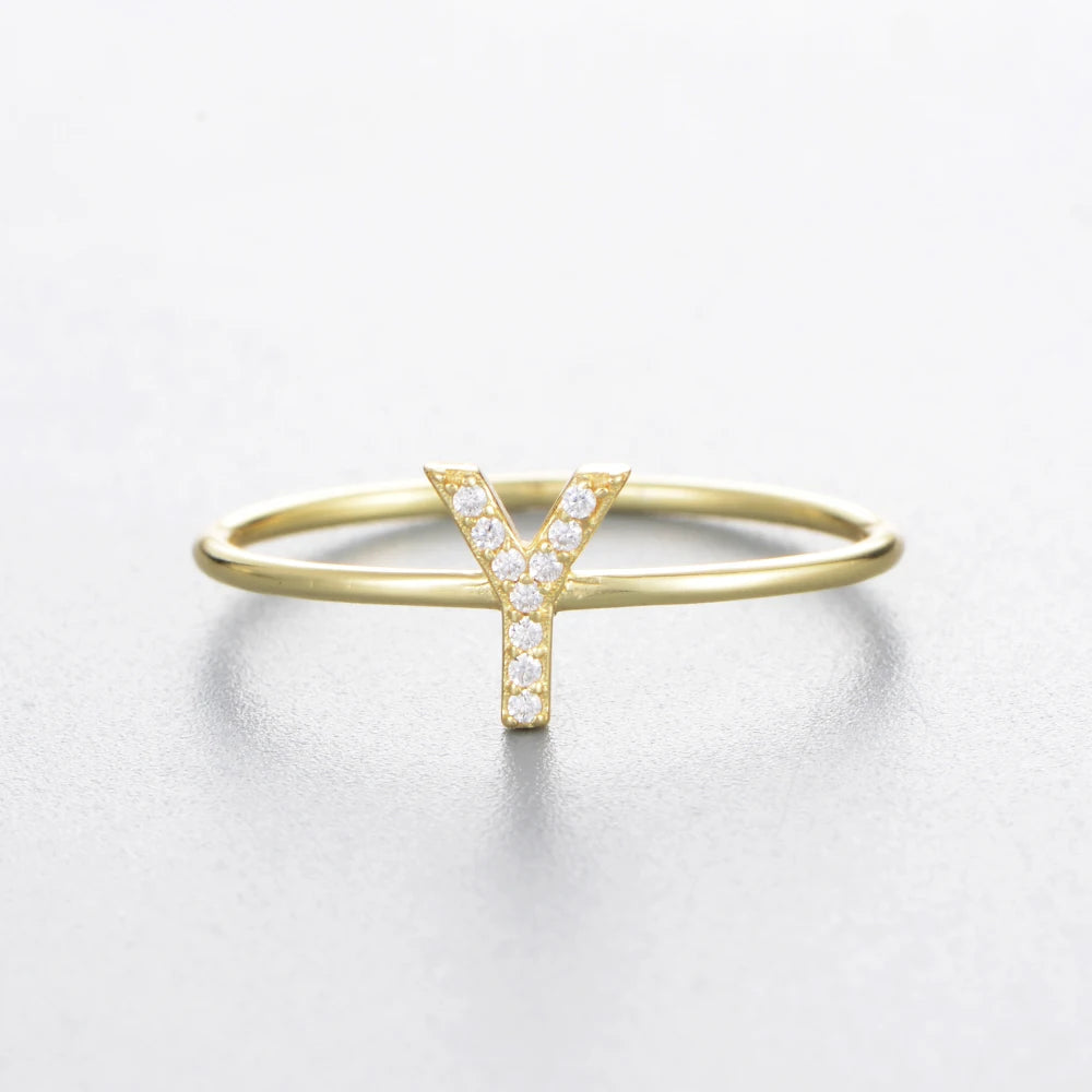 925 Sterling Jewelry A-Z 26 Letters Name Initial Rings Gold Plated Silver Fashion Simple S925 Ring Zircon Round Brilliant Cut