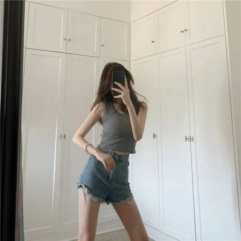 Summer Crop Sexy Tops Women 2022 Women Y2k Aesthetic Clothes Sleeveless Short Vests White Black Grey Korean Harajuku Tank Top