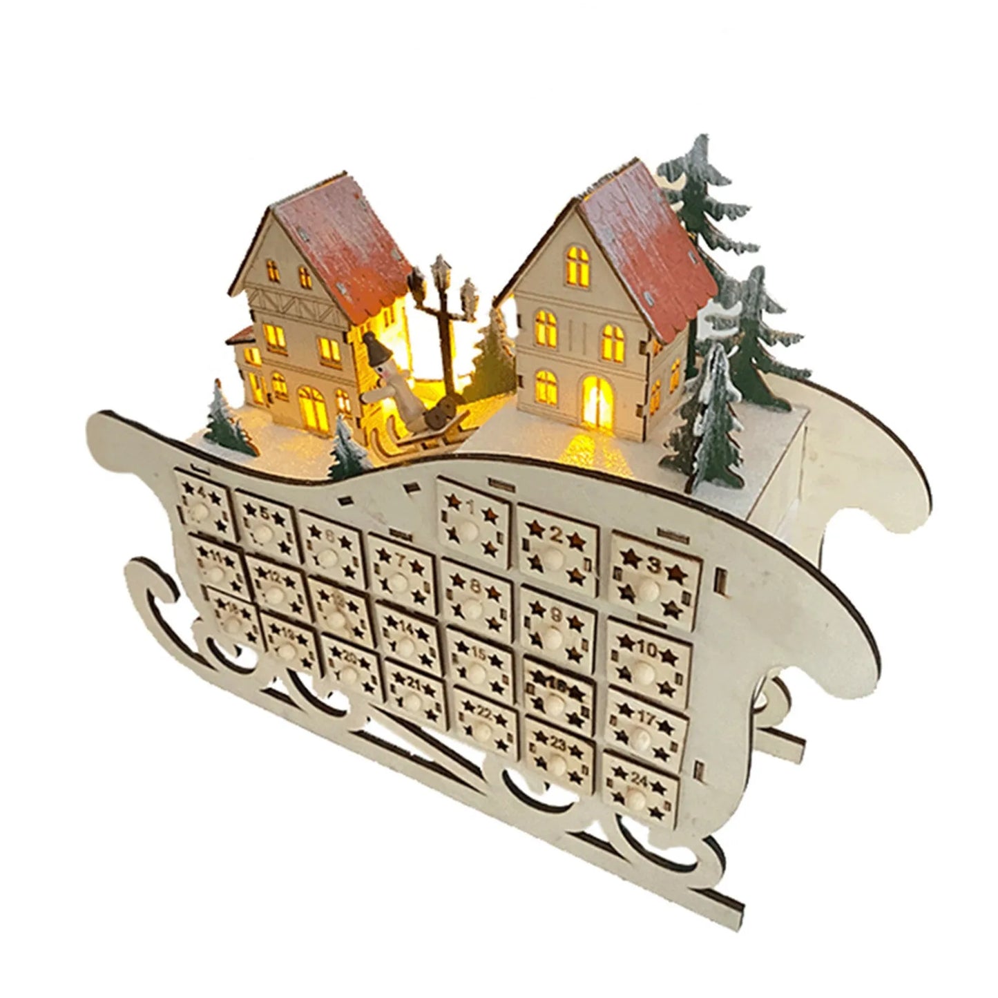 Christmas 24 Day Countdown Calendar With Light Wooden Drawer Home Decor Ornament For Kids Light Up Gifts Candy Drawer Organizer