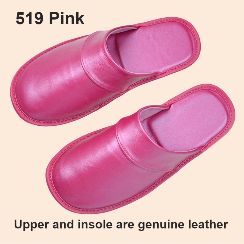 Genuine Cow Leather Slippers Homes in indoor slipper Spring Autumn summer men women elderly non-slip casual single Slides shoes