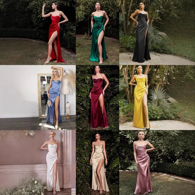 Dress Satin Cowl Front Lace Up Corset Dress Evening Dresses for Day and Night Party Elegant Women Red Maxi Bodycon Sexy