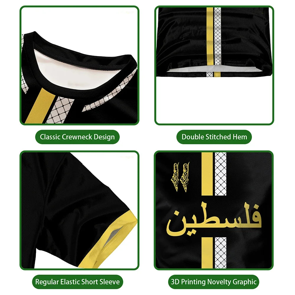 Palestine Football Jersey T Shirts Adult & Kids Light Luxury Digital Printed Soccer Uniforms Summer Mens Palestinian Flag Tees
