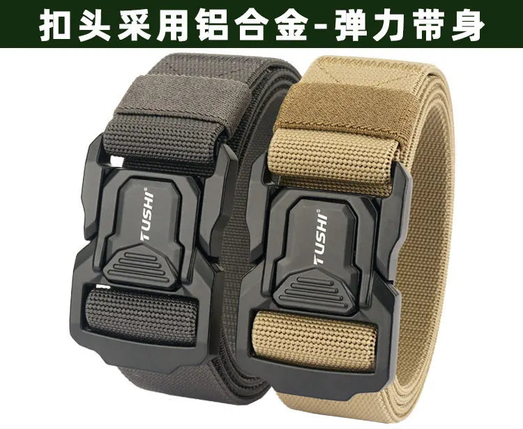 3.8cm Men's Tactical Elastic Belt Aluminum Alloy Quick Release Buckle Wear-Resistant Durable Belt for Tactical Pants Outdoor Hik
