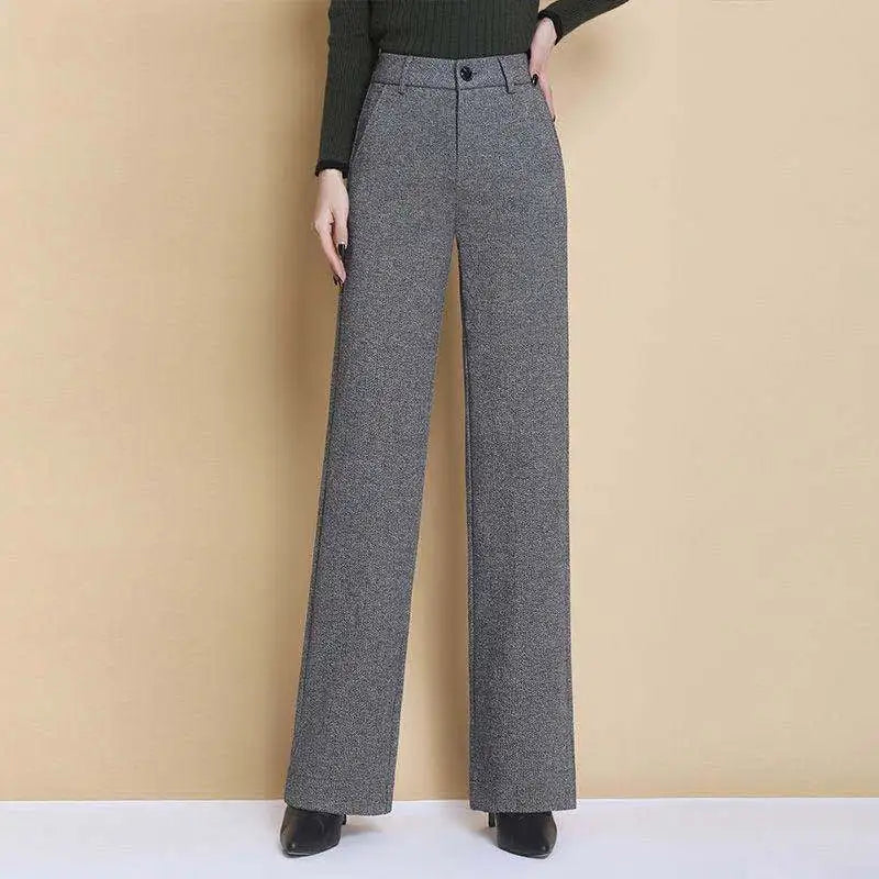 New Wool Wide-leg Women's High Waist Thickened Loose Casual Long Straight Suit Pants