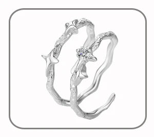 F.I.N.S New Original Simple S925 Sterling Silver Star Ring Women's Double Layer Irregular Adjustable Finger Fine Jewerlry Gifts