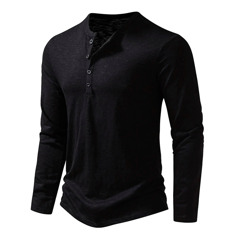 New Men's Cotton Henley T Shirt Long Sleeve T-Shirts Basic Casual Button Collar Breathable Daily Top Tees