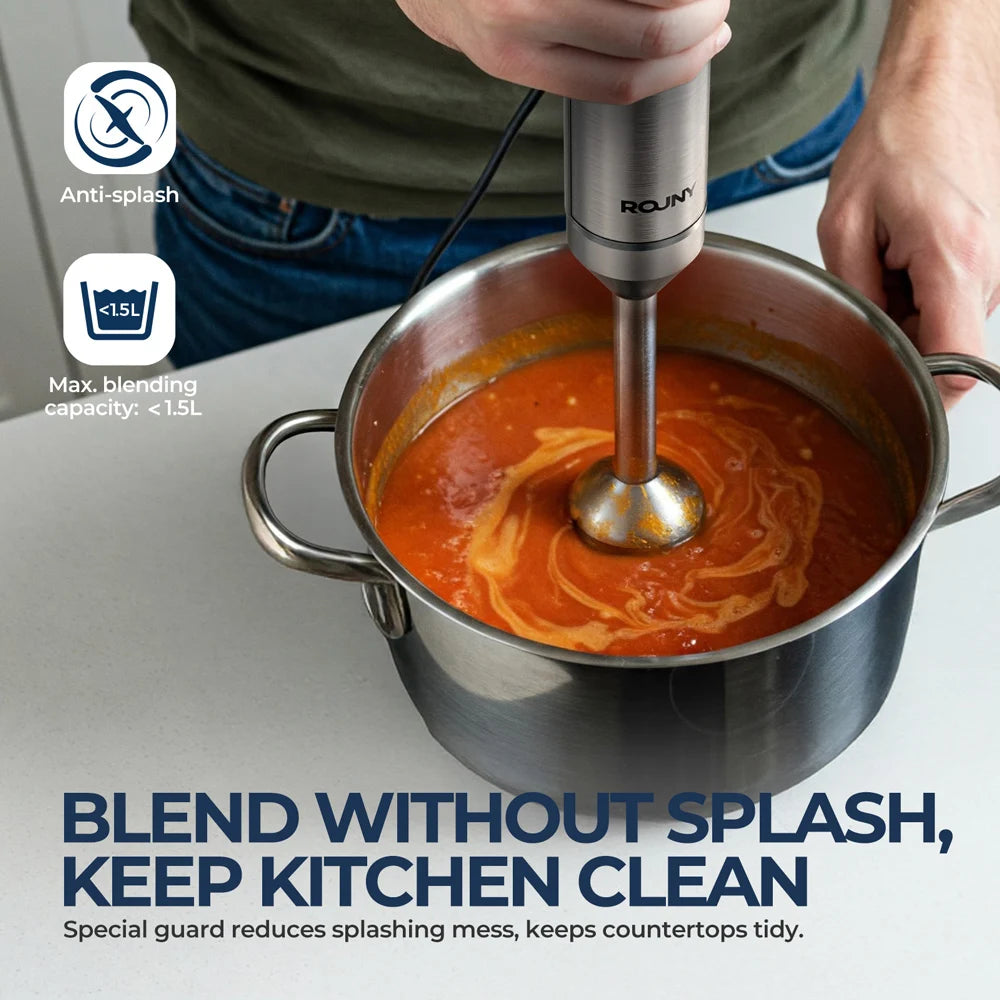 Hand Immersion Blender 1000W Powerful 4-in-1,Stainless Steel Stick Food Mixer,700ml Mixing Beaker,500ml Processor,Whisk