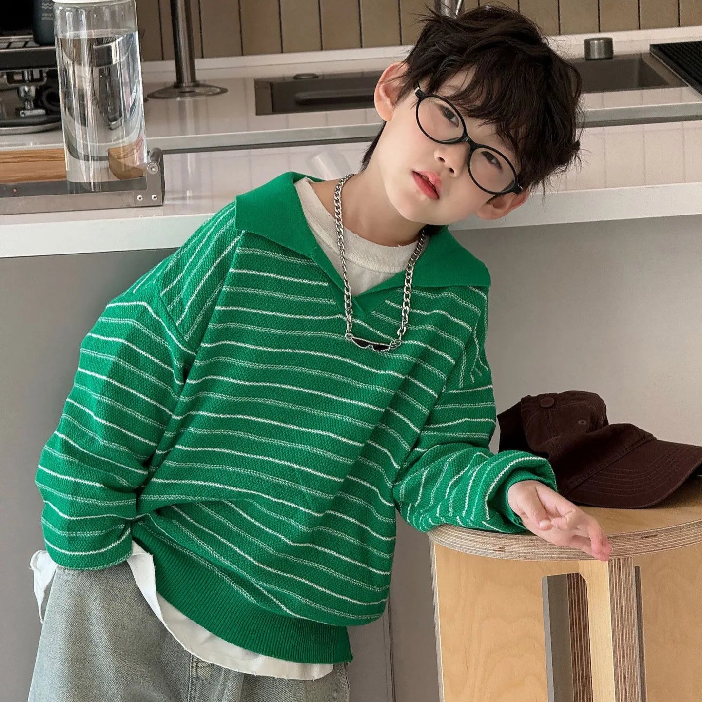 T-Shirt Sweatshirt Striped Knitted Shirt Blouses Tops Kids Clothing 2025 Autumn New Children Korean Casual Boys Fashion Trend