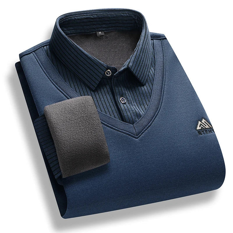 Winter Pullovers Men Knit Polo Shirts Fashion Fleece Lined Polo Sweaters Jumper Thick Knitting Polo Shirts