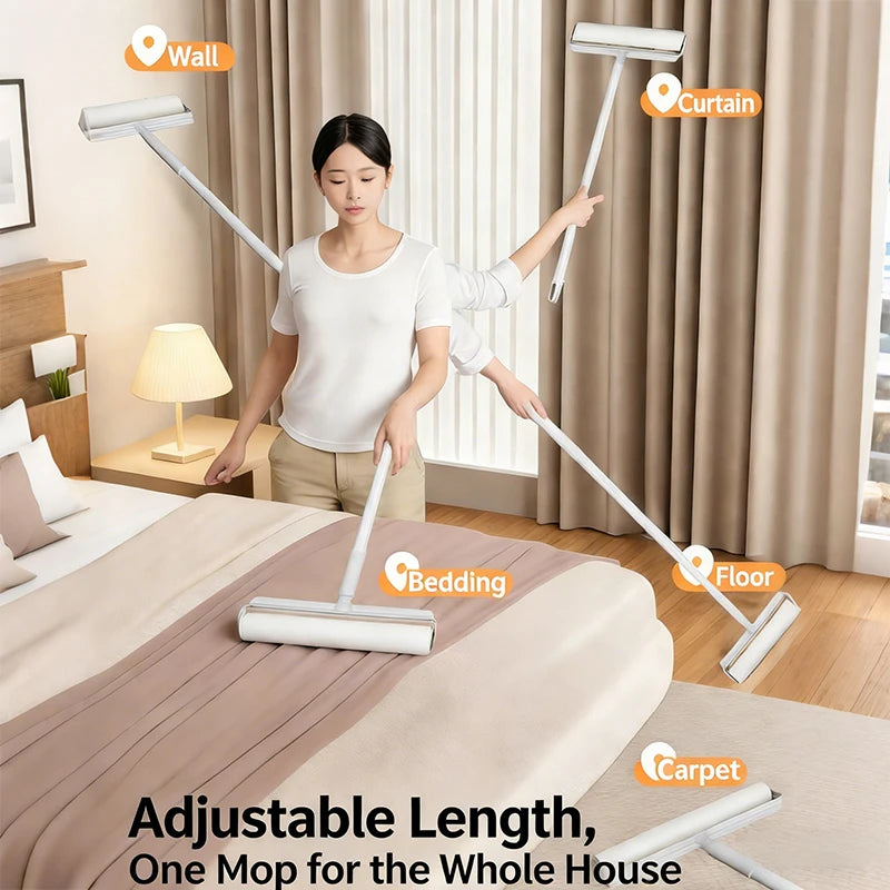 Adjustable Handle 93cm Lint Roller With Adhesive Sheet Powerful Cleaning Aid For Pet Hair