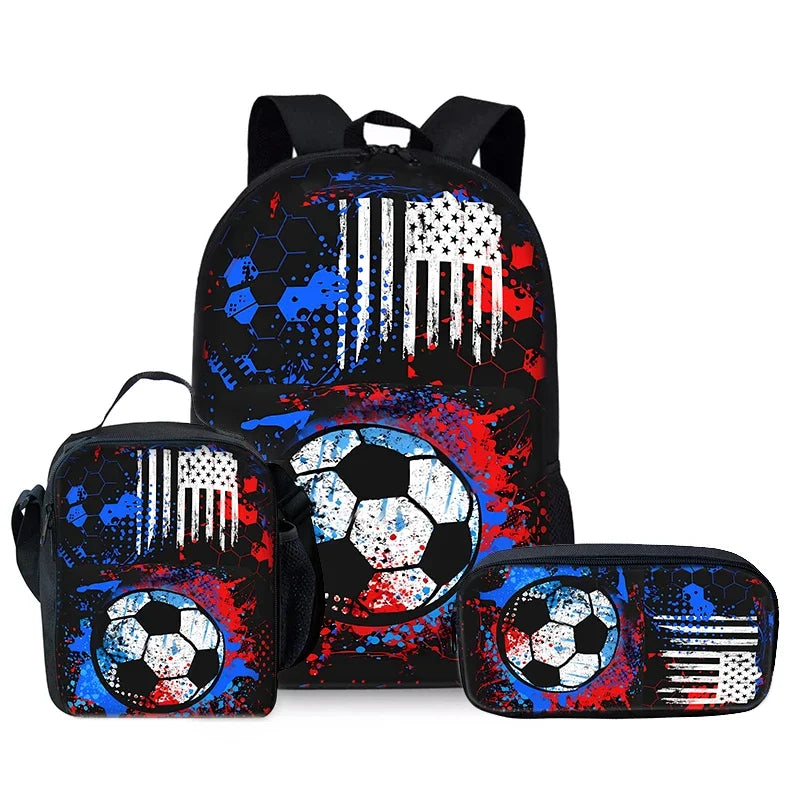 Hot Sale 3Pcs/Set Cartoon Casual Fashion Soccer School Bags For Boy/Girls Cartoon Book Bags Sets Backpacks School Gifts