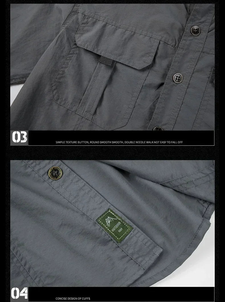 Men's Lightweight Quick-Drying Shirt Tactical Casual Military Long-Sleeved Cargo Shirt Breathable Sport Sunscreen Hiking Shirt