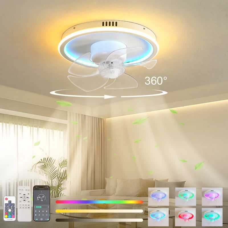 LED Ceiling Fan Lamp RGB Stepless Dimming Remote Interior Lighting Fixture Bedroom Living Home Decor Ceiling Fan With Light
