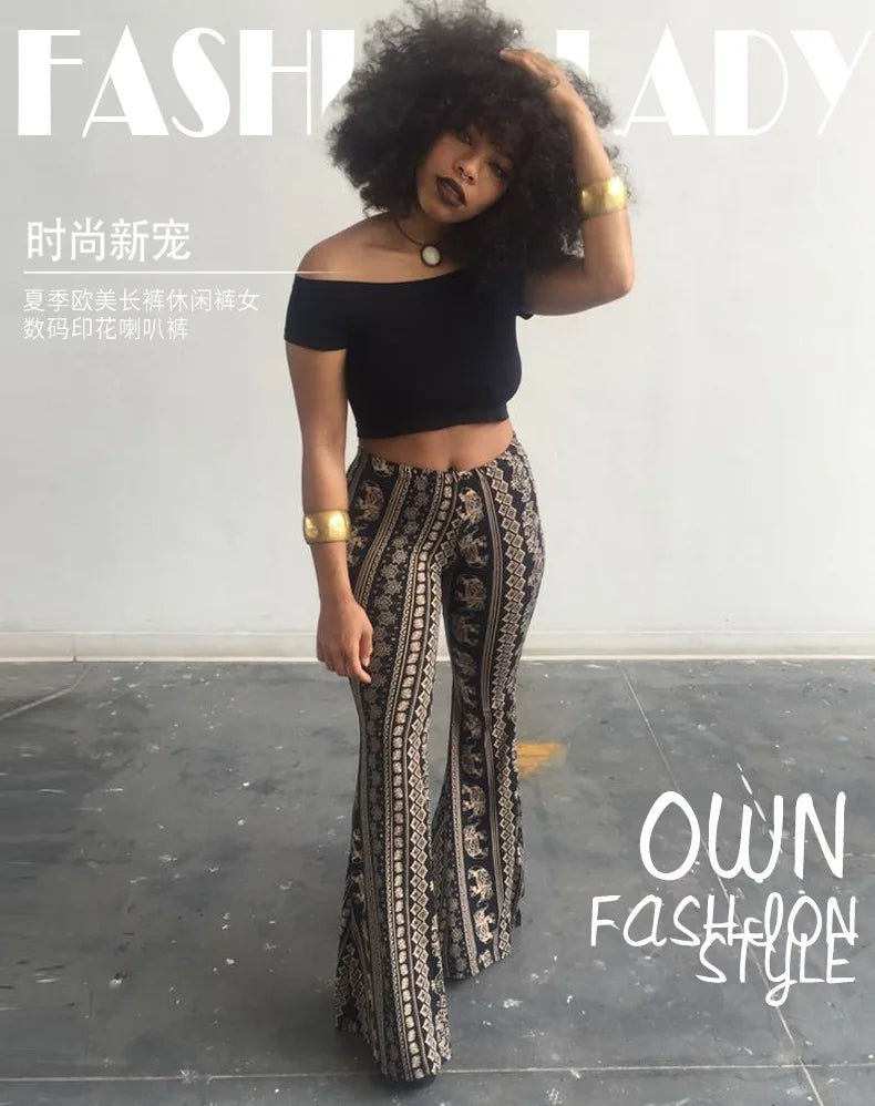 Women's Clothing Pants 2025 New Women's Pants Bohemian Micro-flared Pants Leggings Fashion Printing Ethnic Tribal Style