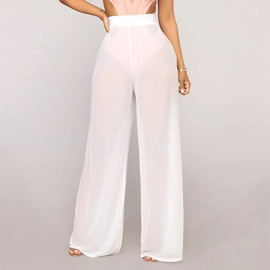 Pants Trousers Dating Daily Shopping Vacation Loose Mesh Polyester Sheer Soft Solid Color Transparent Dynamic Flare