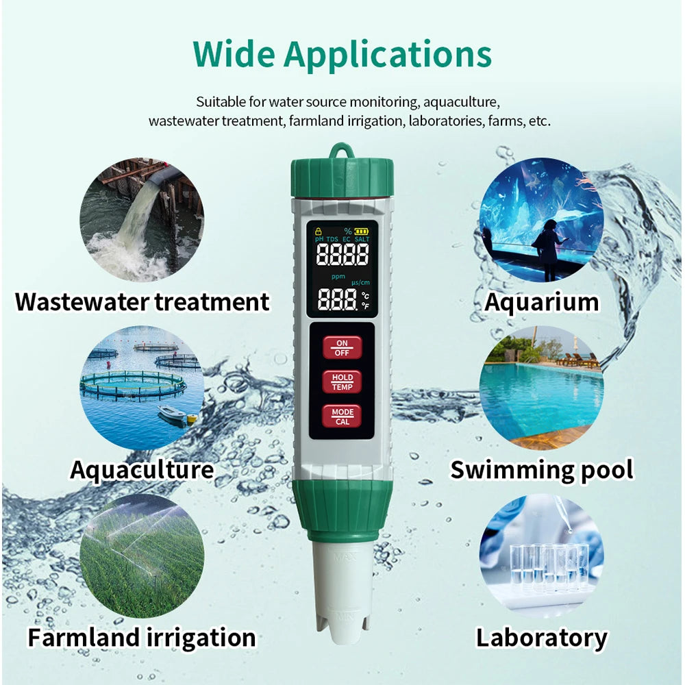 X51 Digital Water Quality Monitor Tester TDS PH Meter PH/TDS/EC/SALT/Temperature Meter for Pools Drinking Water Aquariums