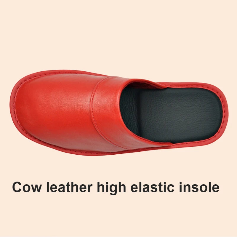 Soft Sheepskin cow Leather Slippers Homes in indoor slipper Spring Autumn men women elderly non-slip casual single shoes summer