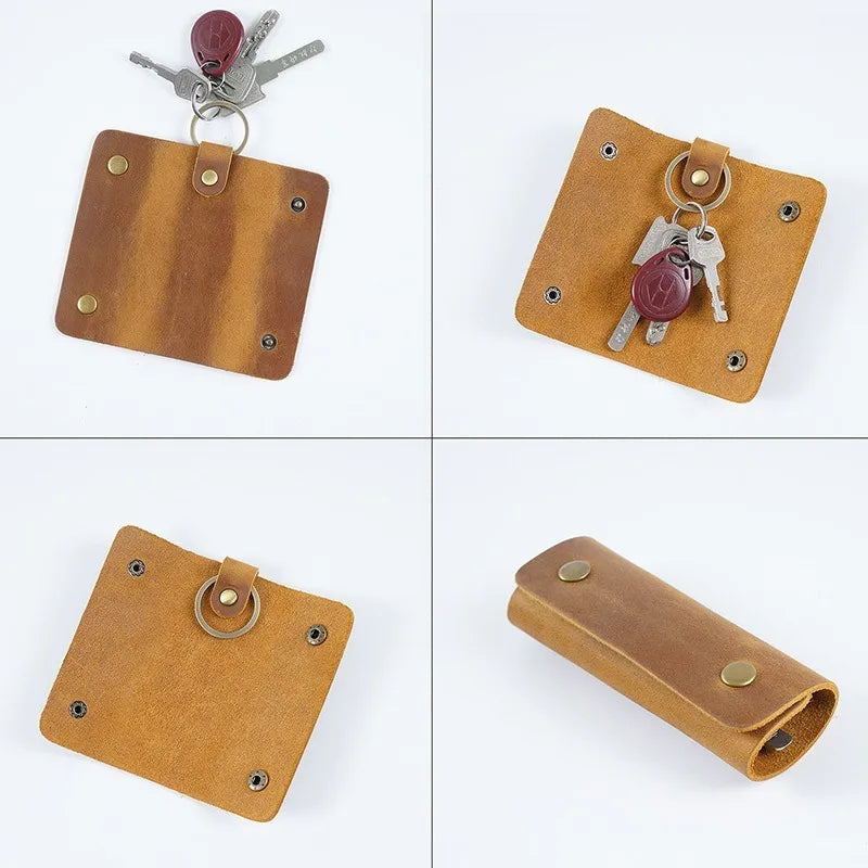 Genuine Leather Key Holder Small Home Keys Storage Bag Minimalist Key Ring Pouch Cow Leather Personalized Key Organizer Wallet