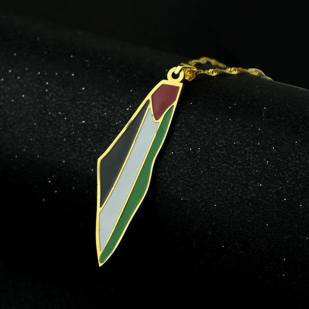 Palestine Map Flag Pendant Necklace For Women Men Stainless Steel Map Geography Necklace Choker Chain Jewelry