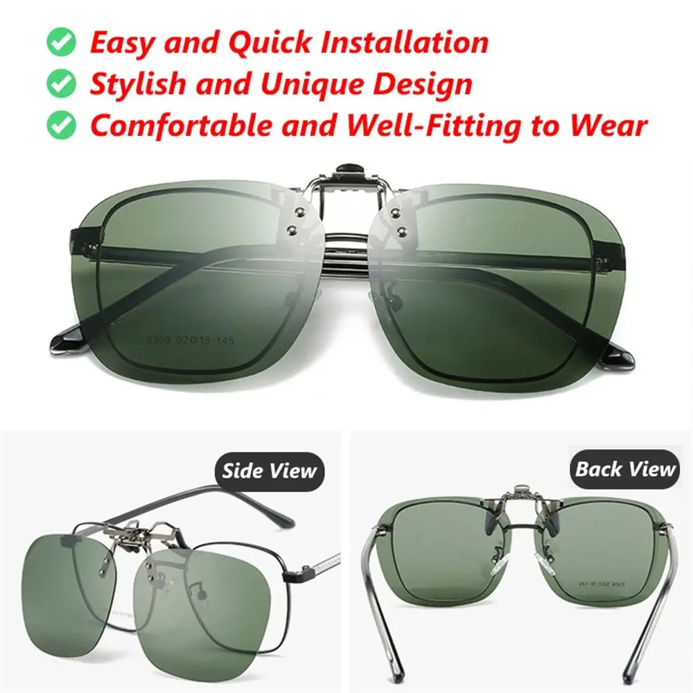 Polarized Clip On Sunglasses Men Car Driver Goggles Women Square Flip Up Sun Glasses for Prescription Rimless Polygonal Shades