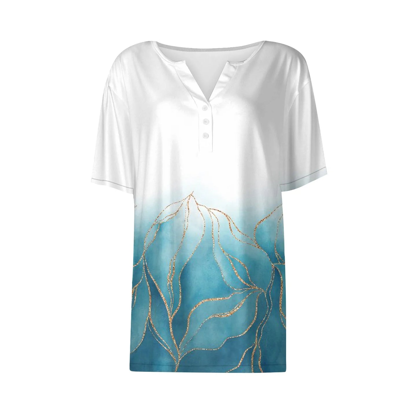 Summer Women T-Shirts 3D Fashion Print Gradient Harajuku T Shirt Oversized Tees for Ladies Clothing New Short Sleeve V-Neck Tops