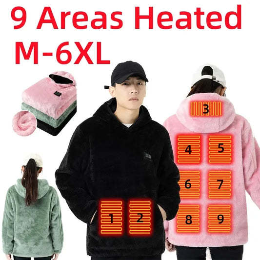 USB Infrared 9 Heating Areas Hoodies Sweater Winter Electric Heated Sweater Waistcoat For Sports Hiking Oversized M-6XL