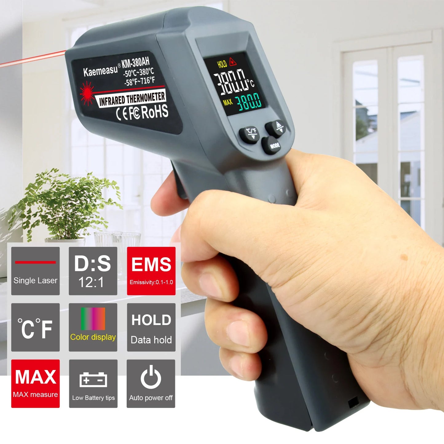 LCD Industrial Electronic Thermometer NonContact Digital Laser Temperature Meter Gun Laser Point Infrared Thermometer