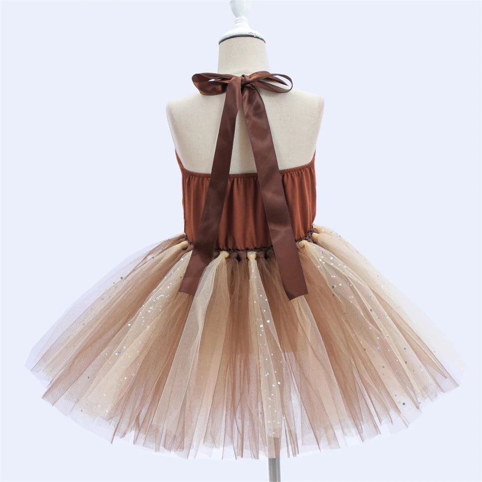 Girl Cartoon Raccoon Sloth Koala Piggy Rabbit Tutu Sling Dress Children Cosplay Festival Performance Dance Costume Headband Sets