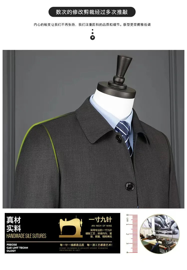 2025 New Wool Trench Coat in The Long High-end Handsome Men Lapel Large Size Spring and Autumn Old Dad Business Coat  M-4XL