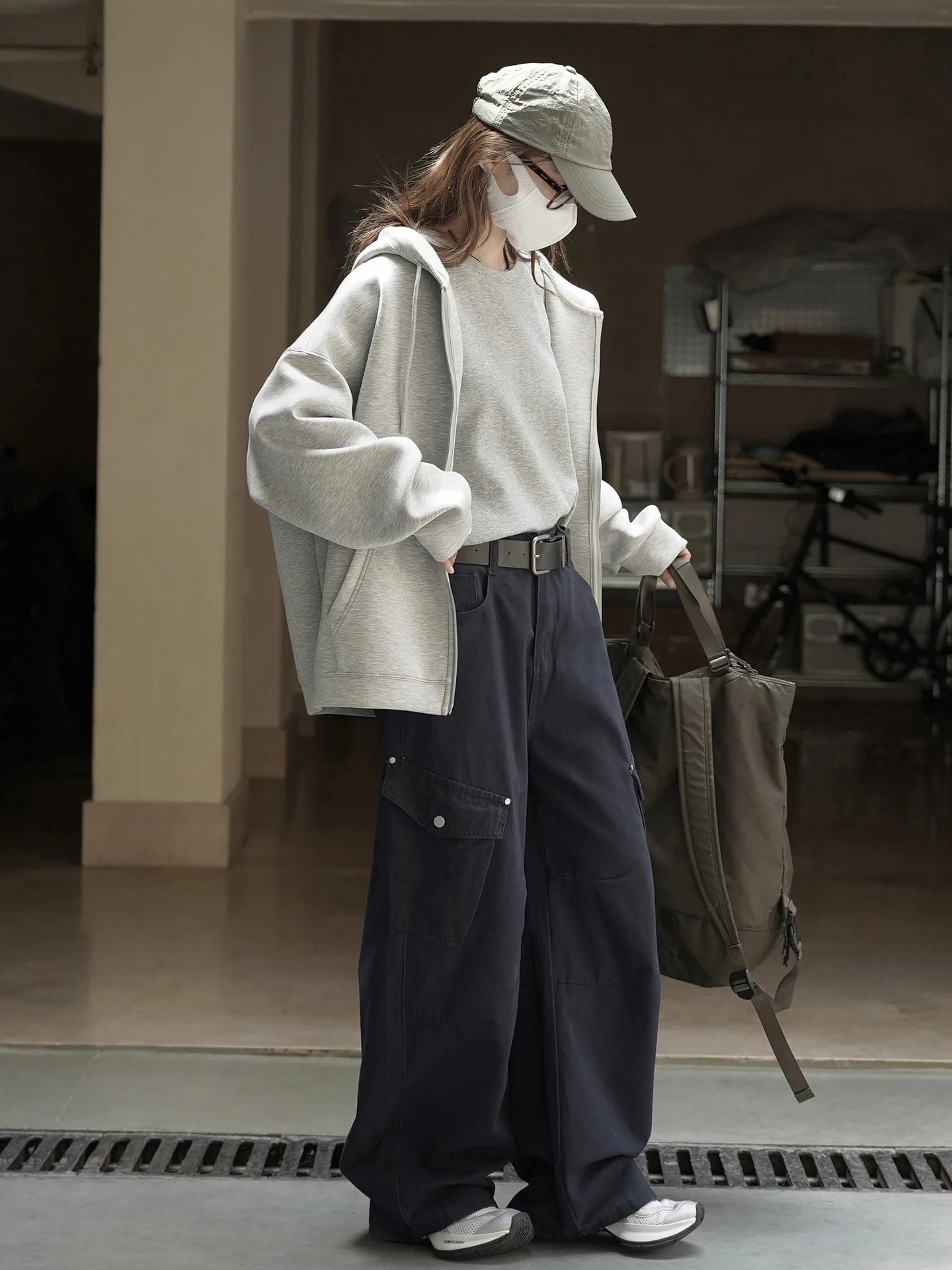 Retro and trendy waistband, workwear, large pocket, casual pants, three-dimensional and stylish pants for women