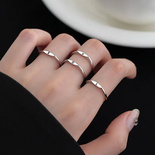 New 925 Sterling Silver Letter Ring Charm Personality Simple Style Woman Ring Birthday Gift for Friends Exquisite Jewelry