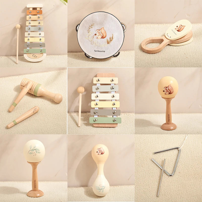 Musical Instruments Wooden Montessori Toys Xylophone, Rattle, Drum，Baby Music Enlightenment Educational Toys Kid Christmas Gifts