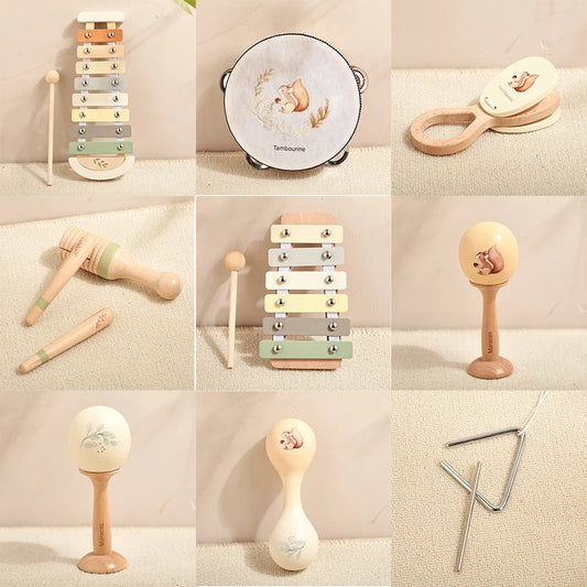 Musical Instruments Wooden Montessori Toys Xylophone, Rattle, Drum，Baby Music Enlightenment Educational Toys Kid Christmas Gifts