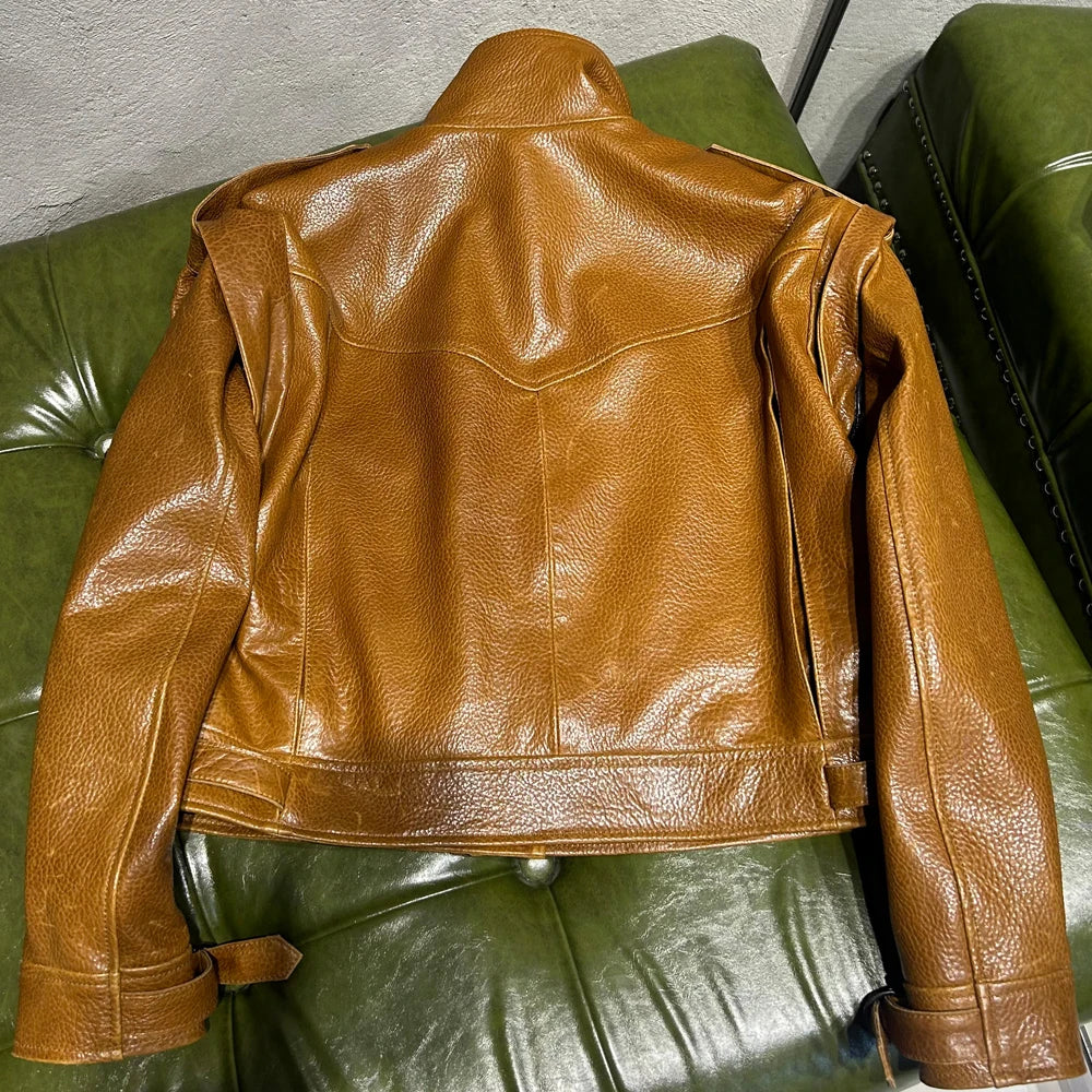 Grained Vintage Leather Jacket Women High Quality Genuine Sheep Leather Coat 2025