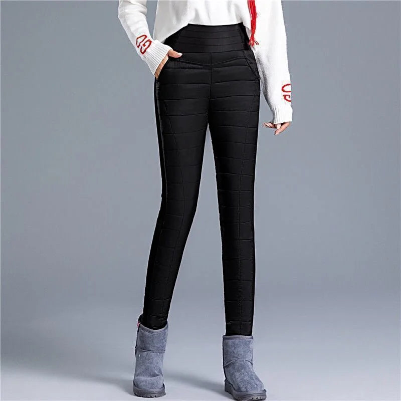 High Waist Thickened Cotton Pants Women's Elastic Slim Fit Korean Style Winter Outerwear Warm Cotton Trousers for Ladies
