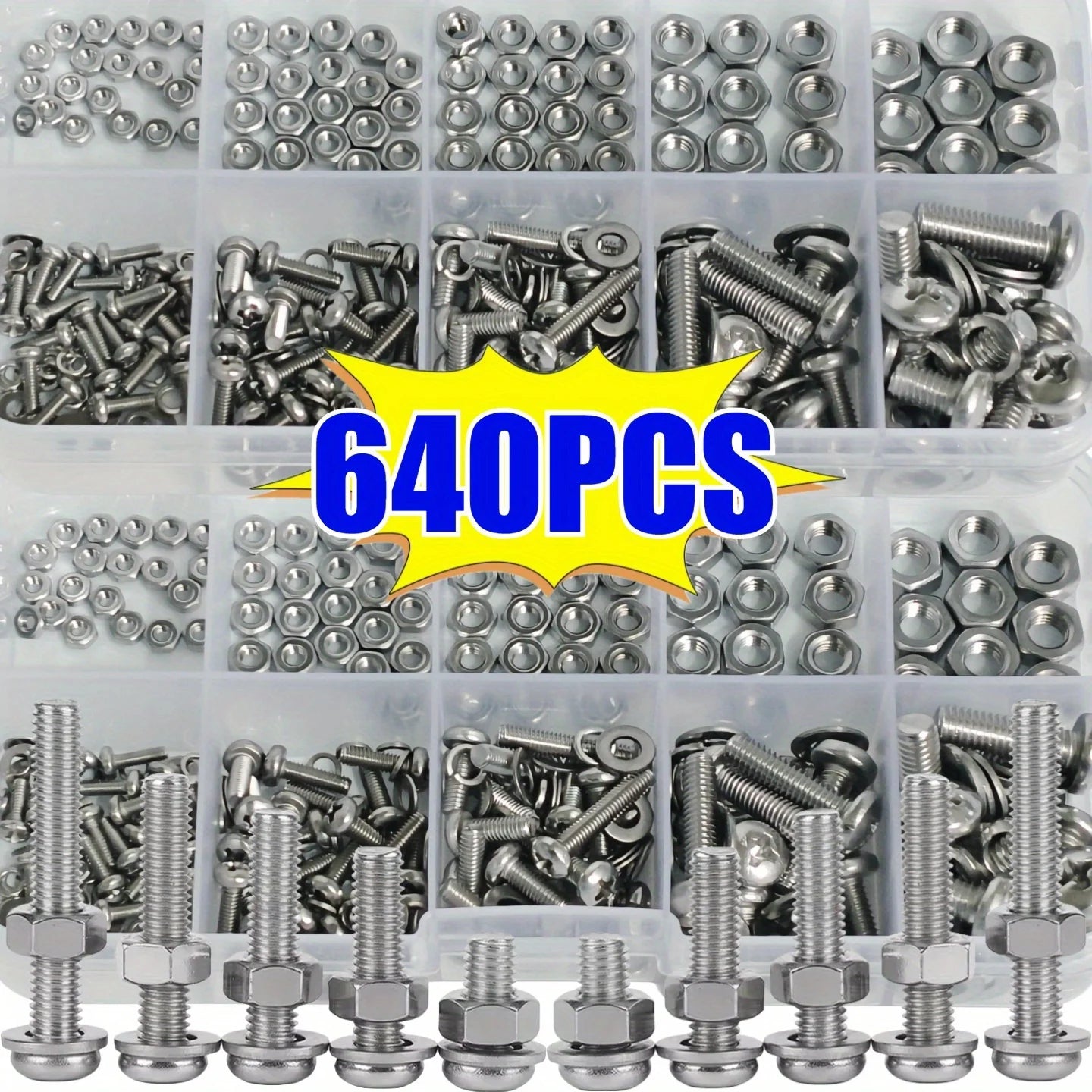 640PCS M2 M2 5 M3 M4 M5 Hex Screw Nuts and Bolts Assortment Kit Metal Fasteners for Repair