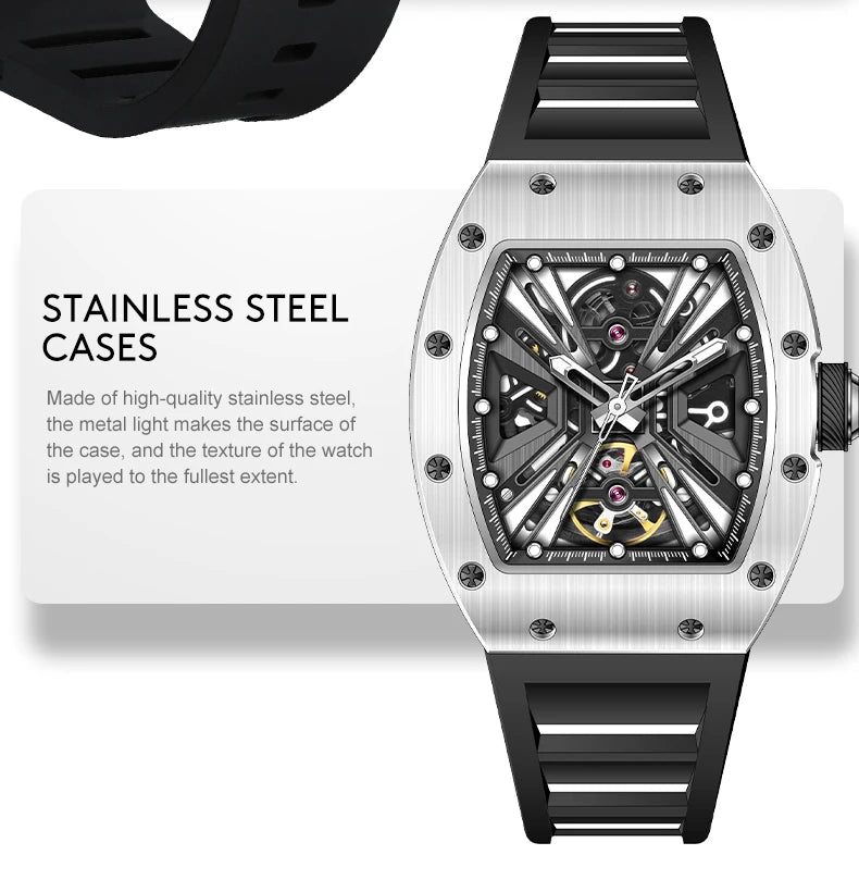 Watch for Men Skeleton Mechanical Sports Watches Men's Luminous Waterproof Automatic Wristwatch Steel Case Relogio Masculino