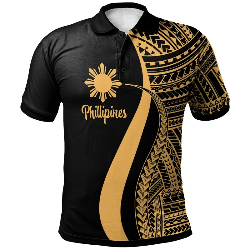 Vintage 3D Philippines Tribal Polynesian Patterns Print Polo Shirt Proud To Be Philippines Graphic Polo Shirts For Men Polo Tops
