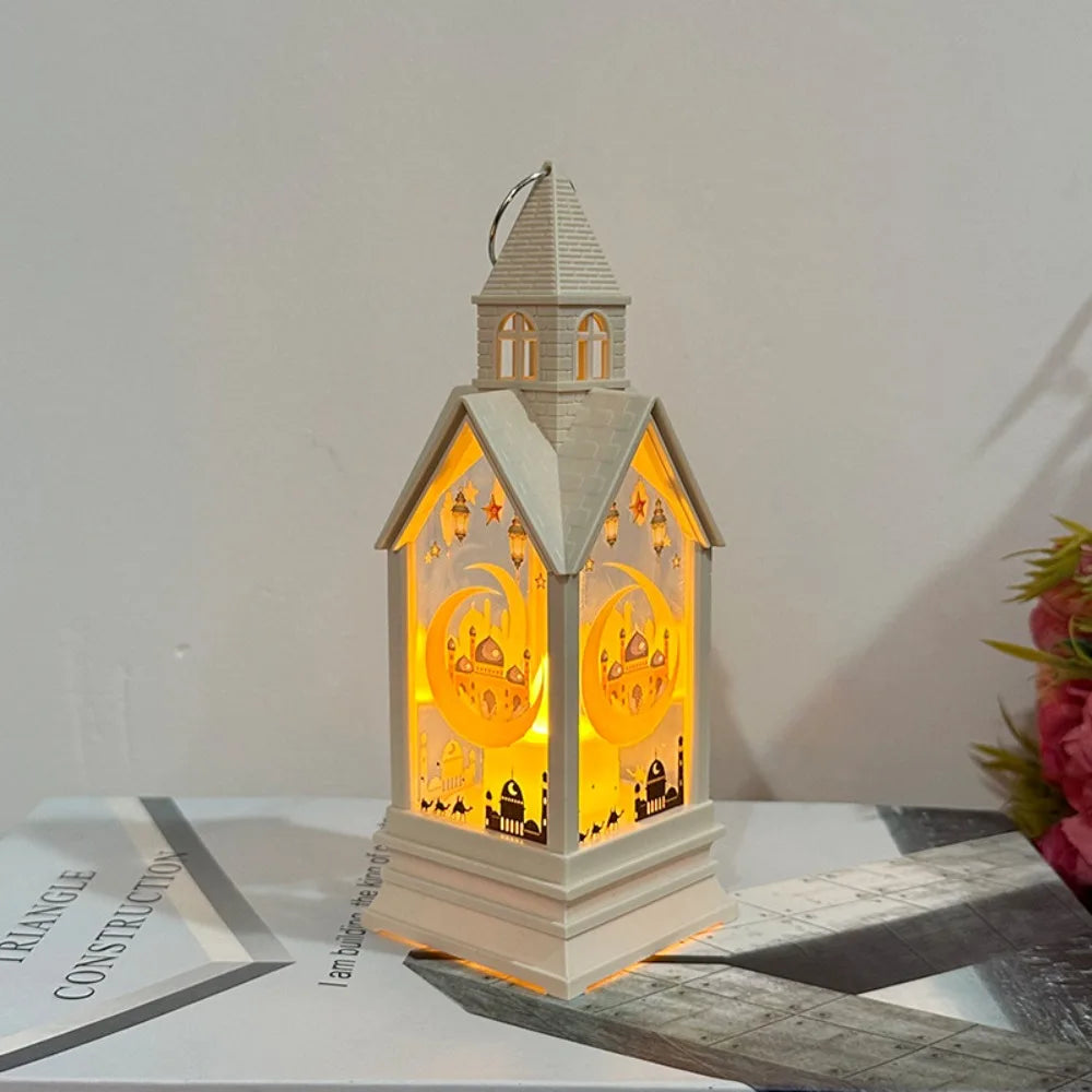 Moon Castle Eid Mubarak Candle Lamp Plastic Elegant Ramadan Wind Lantern Festival LED Portable Lamp Holiday Party Supplies