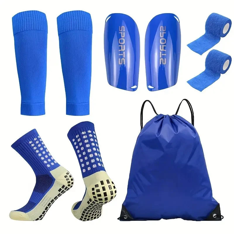 5-Piece Set of Outdoor Sports Football Socks + Shin Guards + Shin Socks + Bandages + Storage Bag