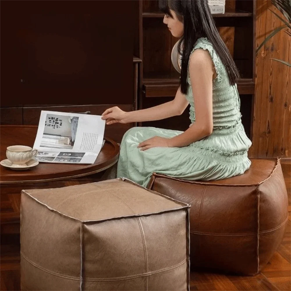 Foot Rest Non-Slip Storage Stool Waterproof Large Capacity PU Leather Ottoman Stackable Square Leather Pouf Tatami 발받침대 스툴