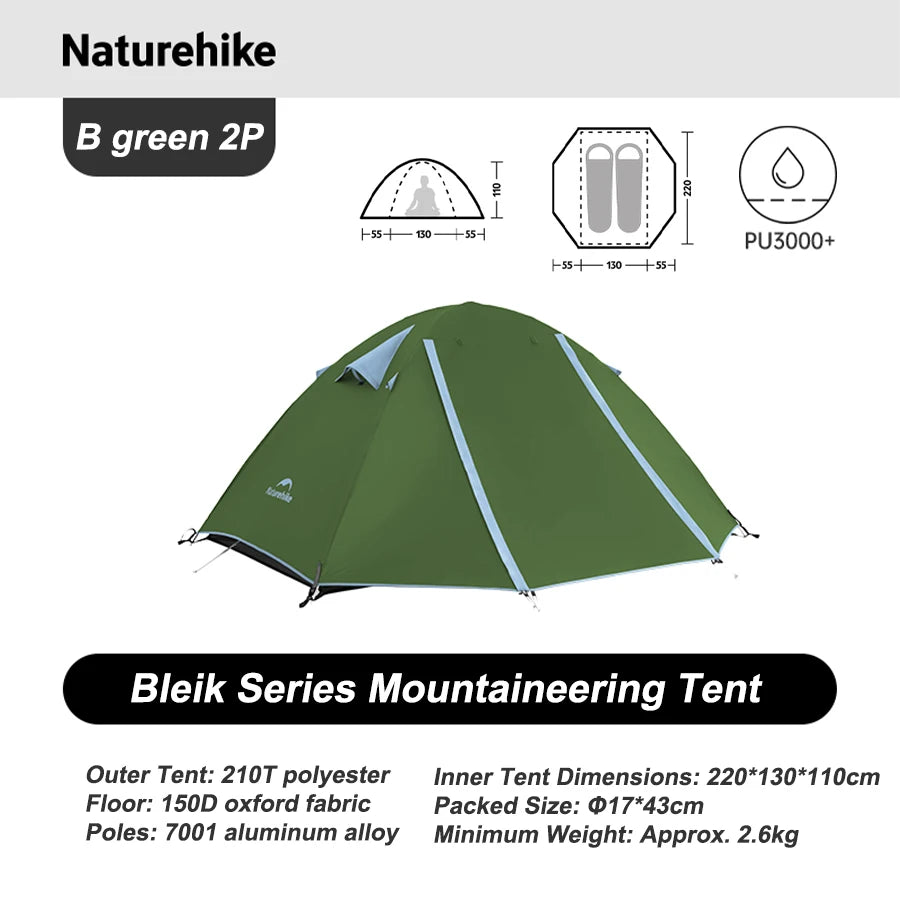 Naturehike  2026 Tents 2-3 People Bleik  Outdoor Hiking Mountain Camping Tent Travel 210T Polyester Waterproof Sunshade Shelter