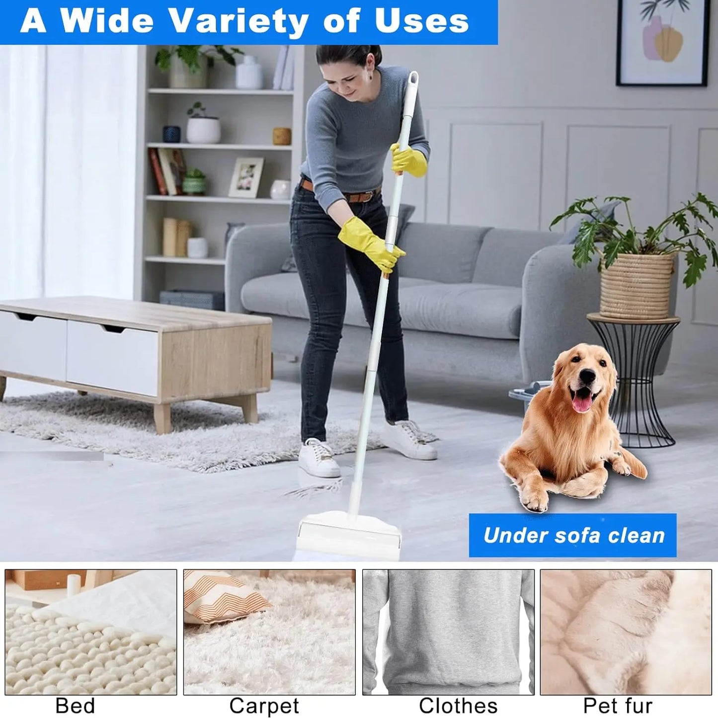 Lint Roller Adhesive Hair Remover, Extendable Hair Removal Roller, Detachable Floor Adhesive Hair Remover