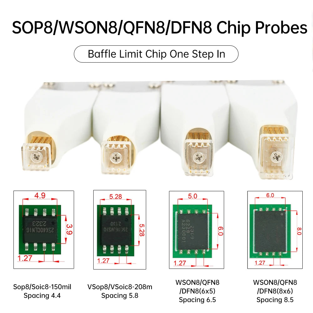 1Pcs SOP8/WSON8/QDFN8 Chip Download Burn Read Write Probe Spring Needle Flash Chip Burner With Cable Spacing 4.4/5.8/6.5/8.5