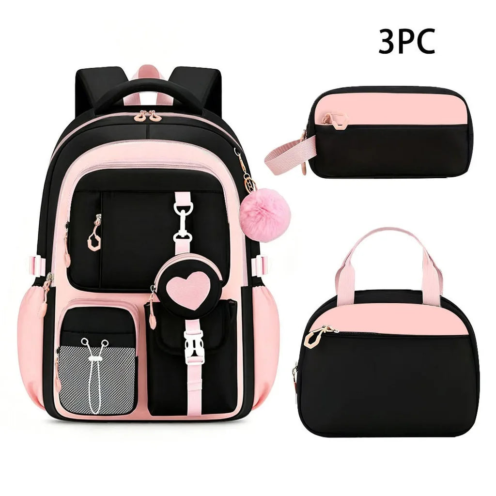 School Bag Set Ergonomic Waterproof Oxford Cloth Backpack Girls School Backpack Set Large Capacity Spine Backpack For Middle